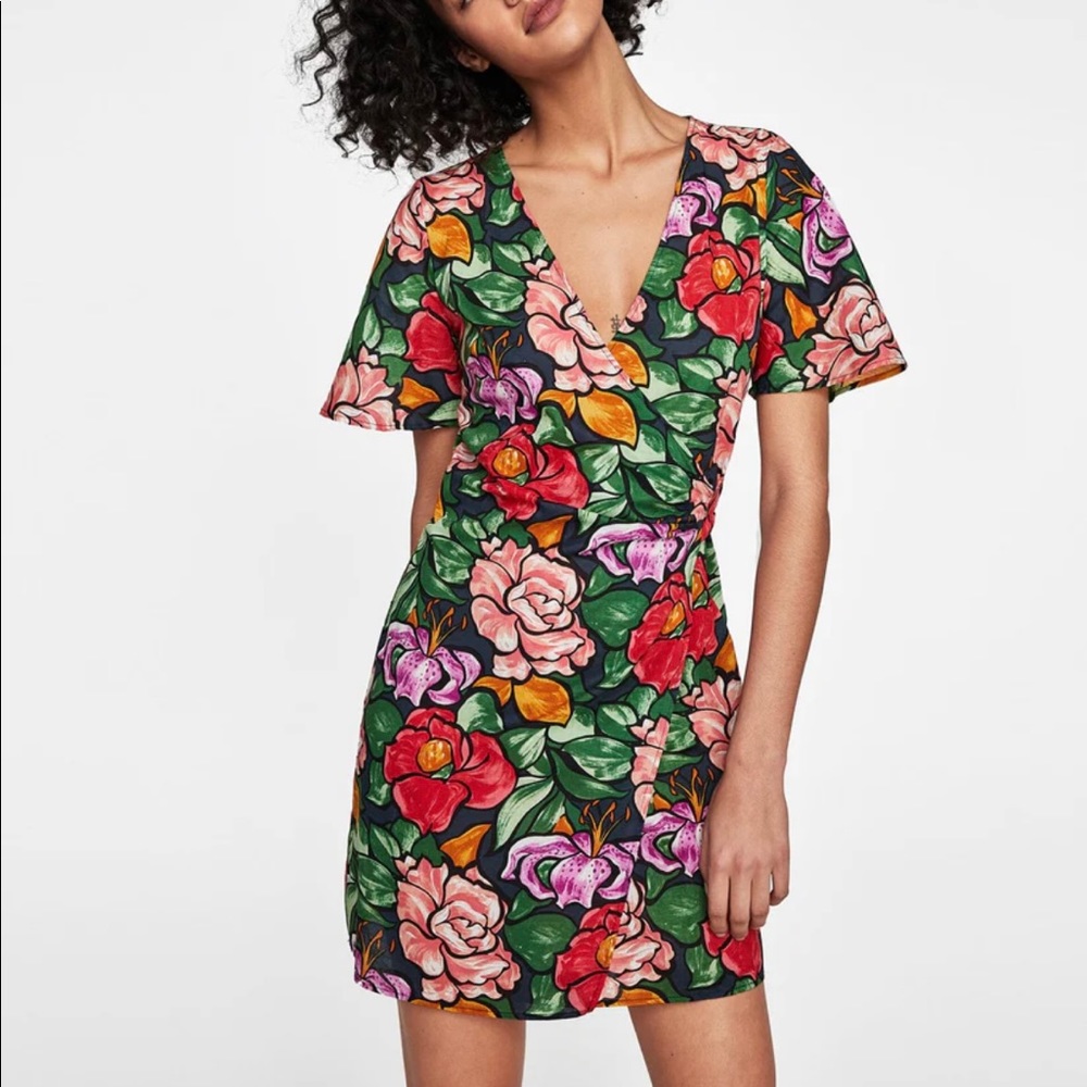 Zara floral tie dress